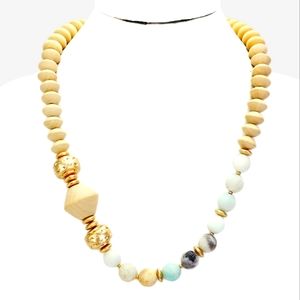 Semi Precious Stone & Wood Bead Statement Necklace